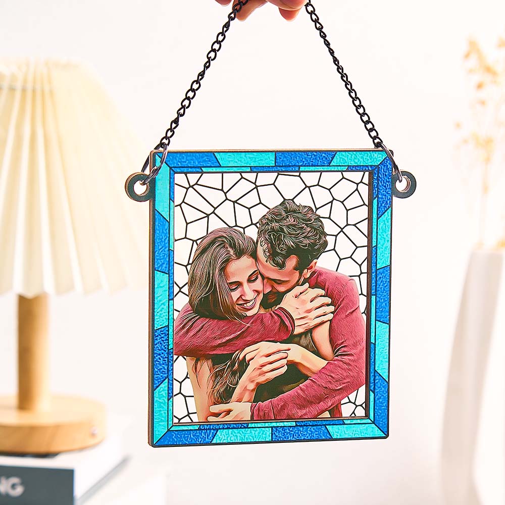 Custom Photo Love You More Every Day Couple Personalized Square Window Hanging Suncatcher Gift For Husband Wife Anniversary