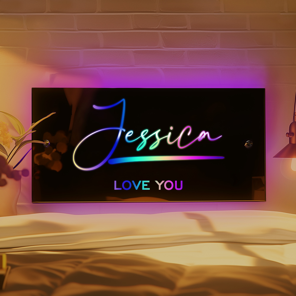 Personalised Name Mirror Sign Custom LED illuminated Light-Up Bedroom Sign Gift For Kids