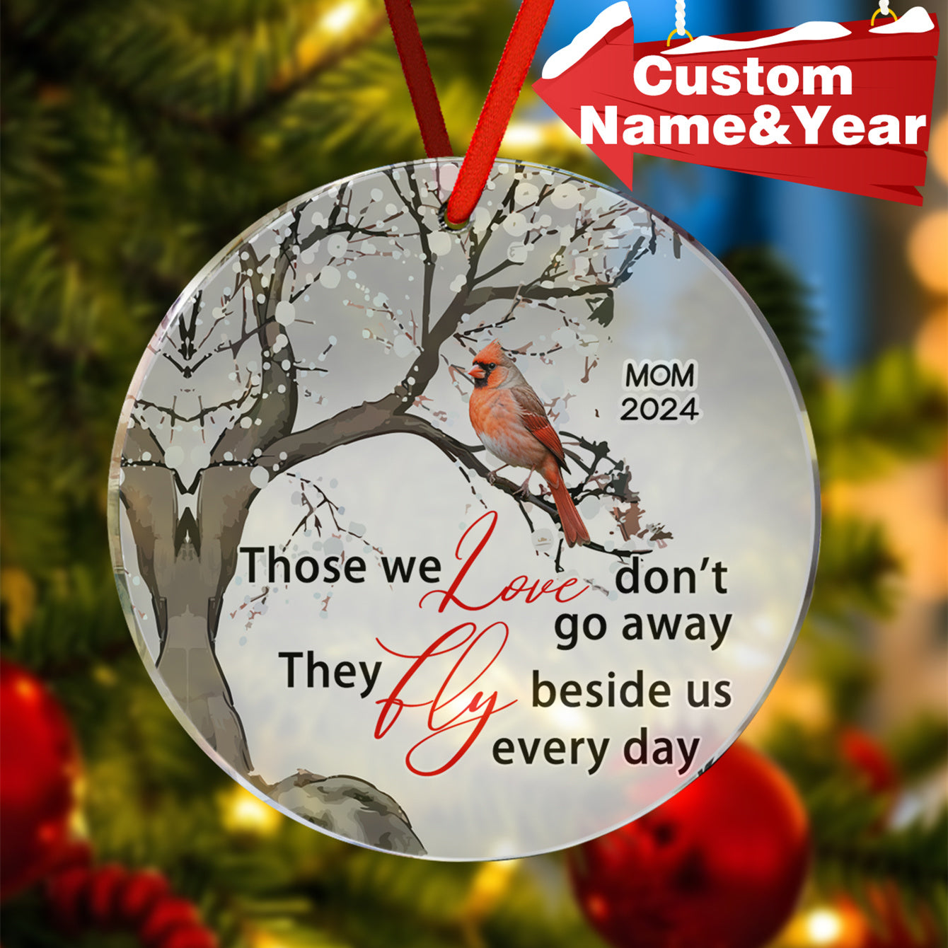 Personalized Memorial Ornament Cardinals Blossom Tree Christmas Ornament Gifts for Family
