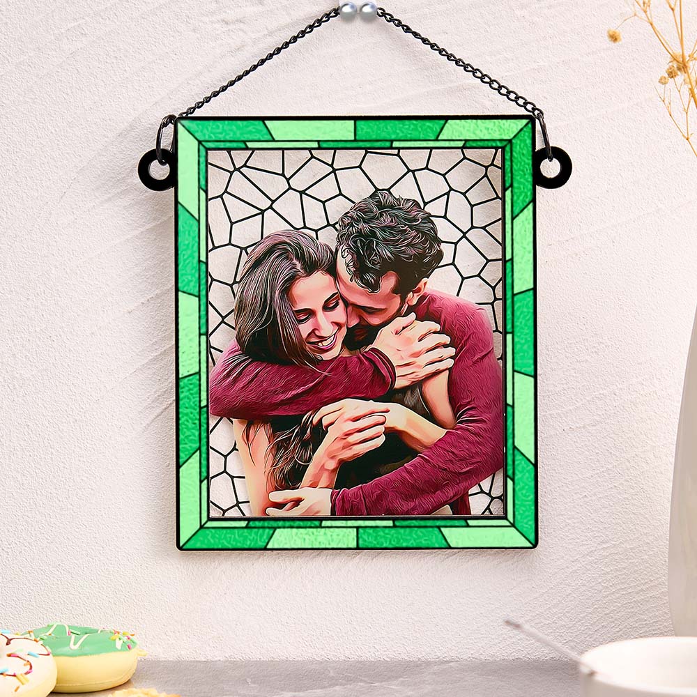 Custom Photo Love You More Every Day Couple Personalized Square Window Hanging Suncatcher Gift For Husband Wife Anniversary