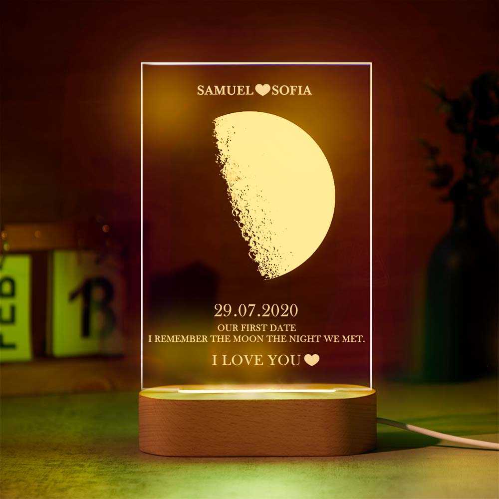 Custom Moon Phase Lamp with Personalized Names Text Seven Color Light