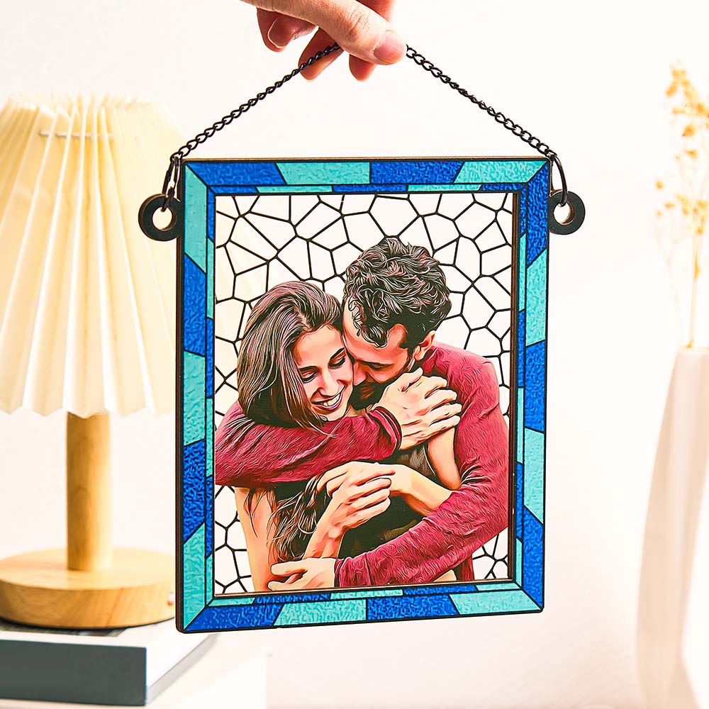 Custom Photo Love You More Every Day Couple Personalized Square Window Hanging Suncatcher Gift For Husband Wife Anniversary