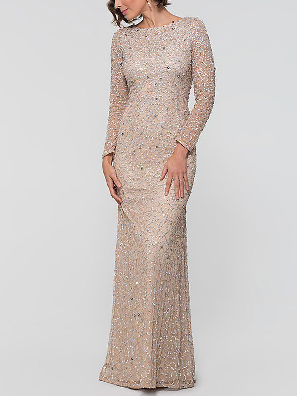 Long Sleeve Beaded Delicate Gold Thread Wedding Party Women's Dress