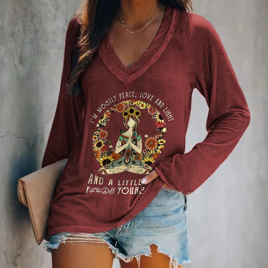 I'm Mostly Peace, Love And Light And A Little Go Fxxk Yourself Printed Women's T-shirt