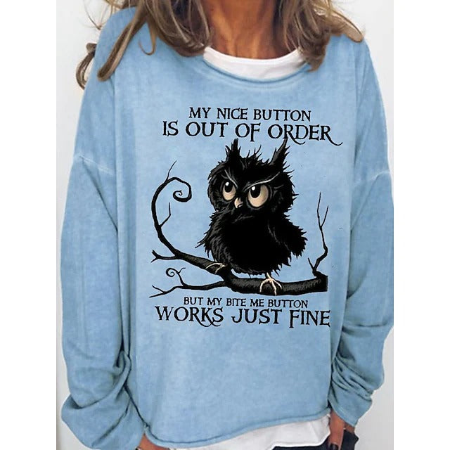 Women's My Nice Button Is Out Of Order But My Bite Me Button Works Just Fine Funny Print Casual T-Shirt