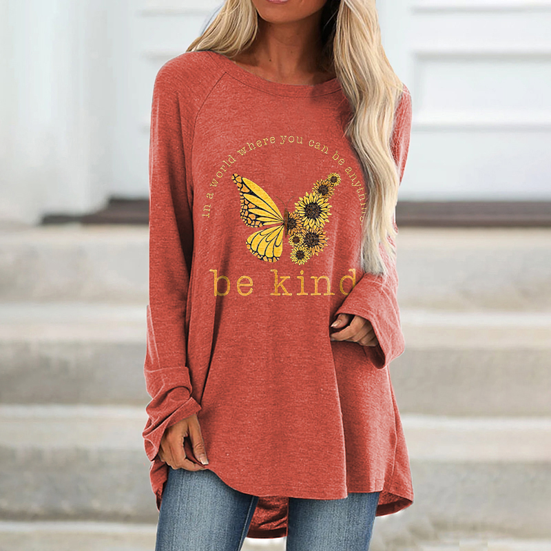 In A World Where You Can Be Anything Be Kind Butterfly Printed T-shirt