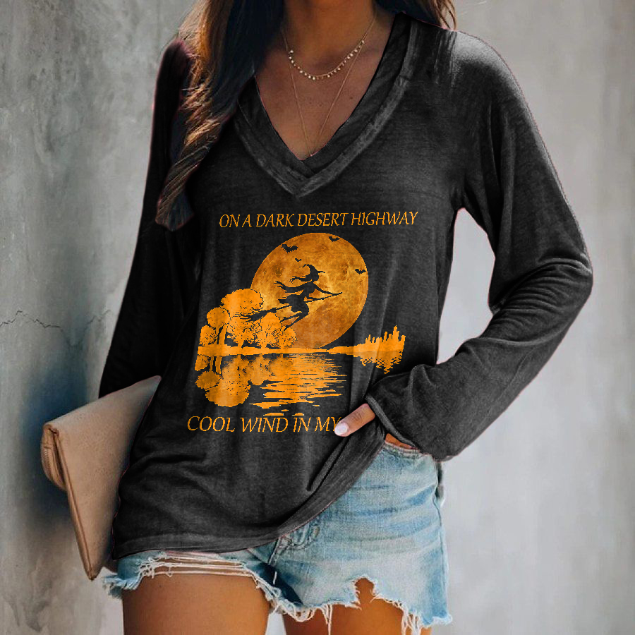 On A Dark Desert Highway Cool Wind In My Hair Printed Women's T-shirt