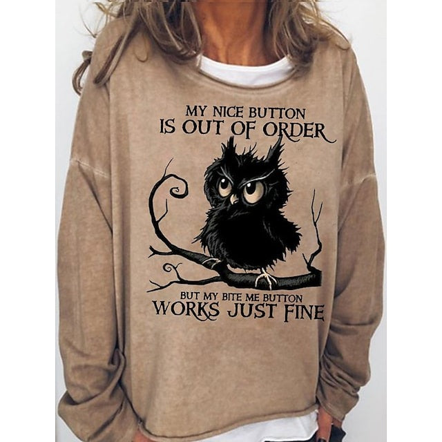 Women's My Nice Button Is Out Of Order But My Bite Me Button Works Just Fine Funny Print Casual T-Shirt
