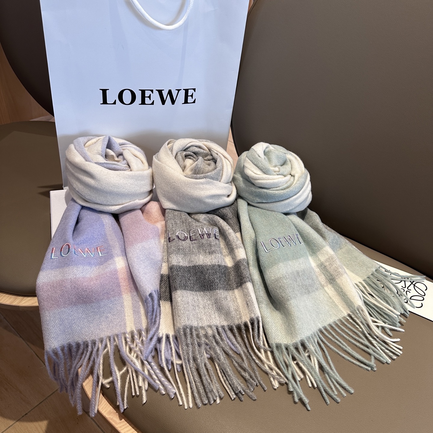 Loewe Scarf British And European Plaid Scarf 30*164cm Accessories
