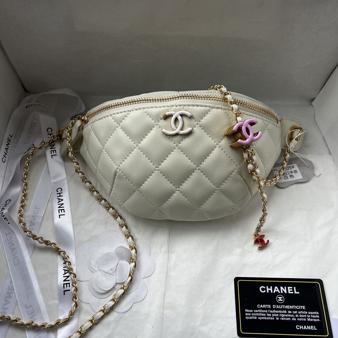 Chanel Double C Enameled Buckle Belt Bag Sheepskin