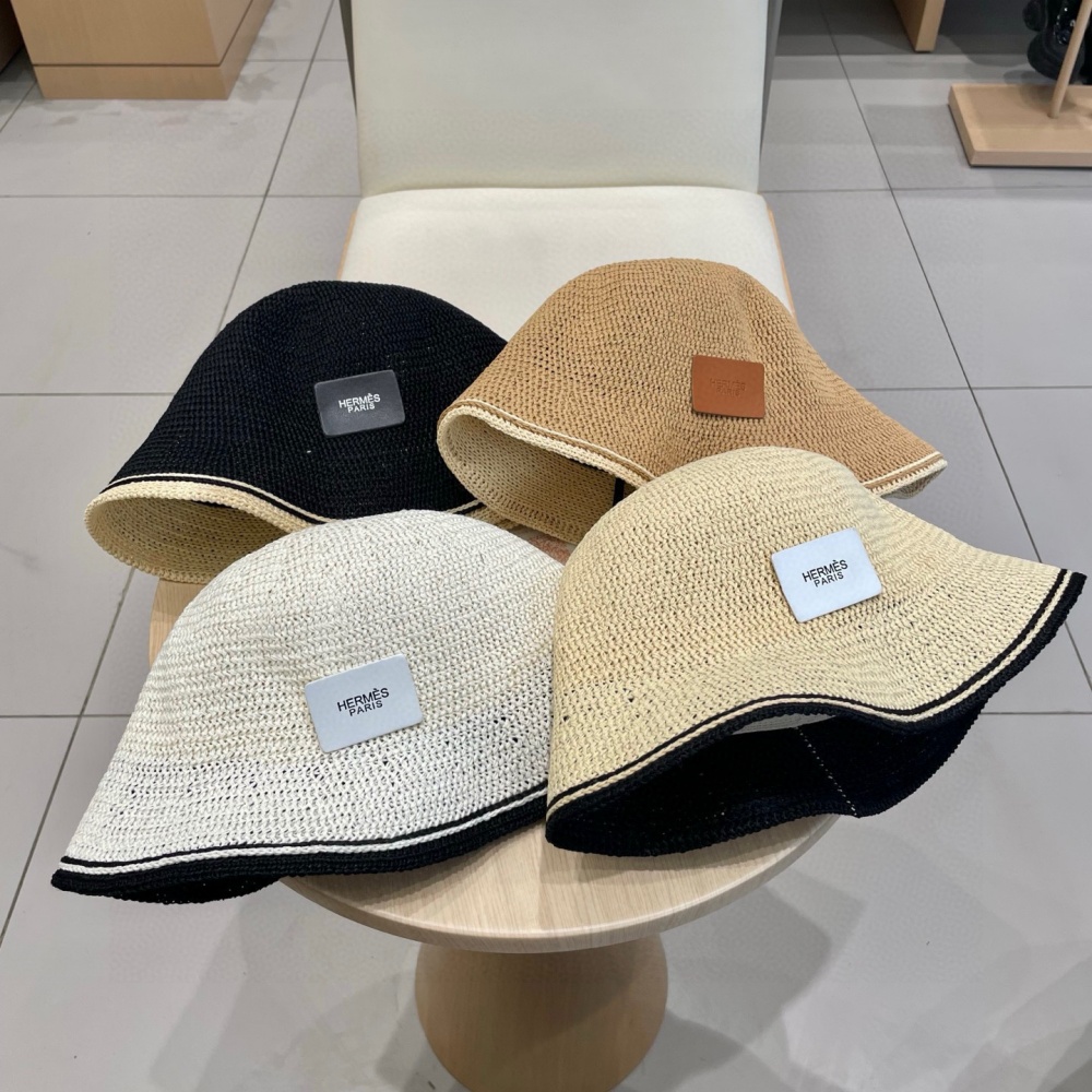 Hermes Hat Hollow-Out Breathable Woven Bucket Hat Accessories