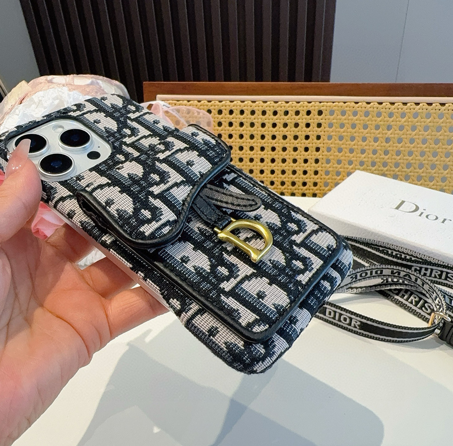 Dior Phone Case Saddle Bag With Matching Webbing Shoulder Strap Card Holder Phone Case Accessories