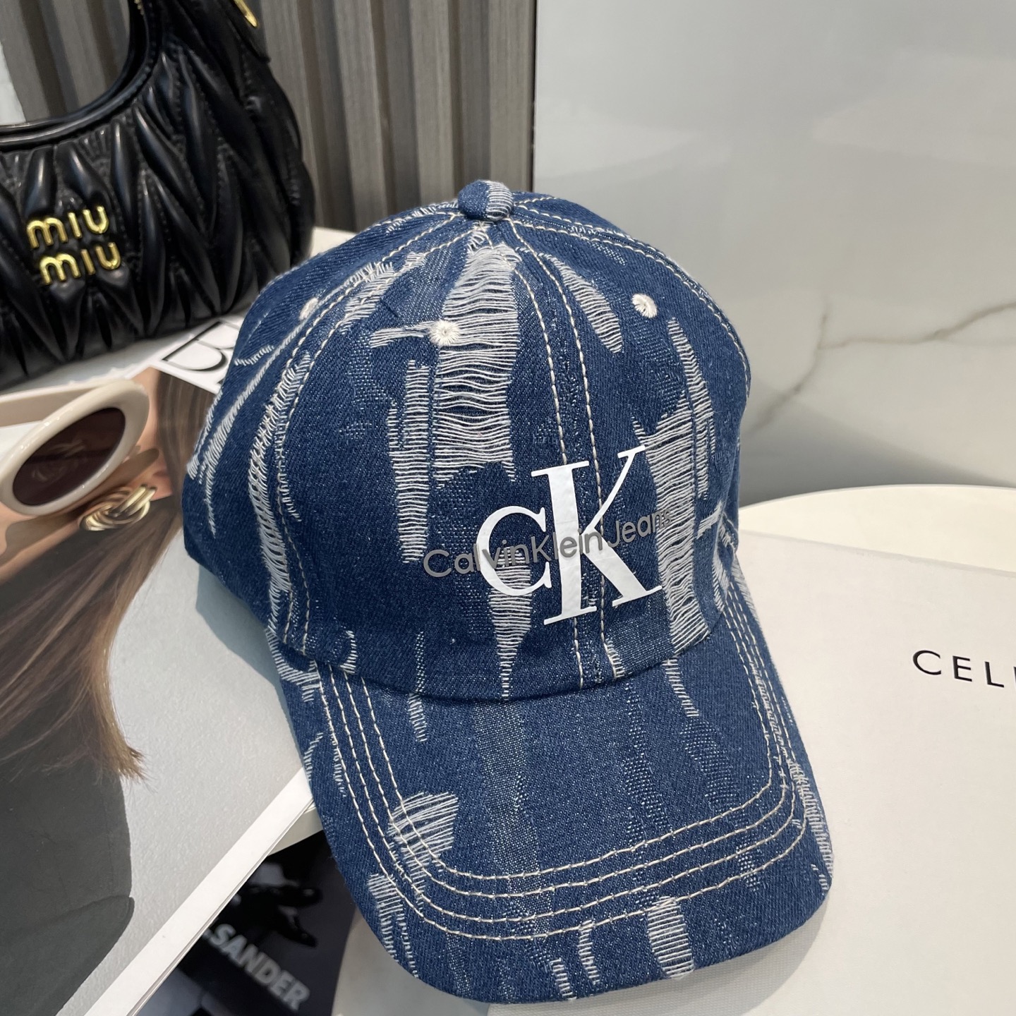 CK Hat Washed Distressed Denim Baseball Cap Accessories