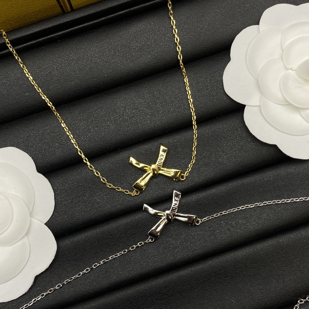Fendi Jewelry Necklace Thin Chain Bow Design
