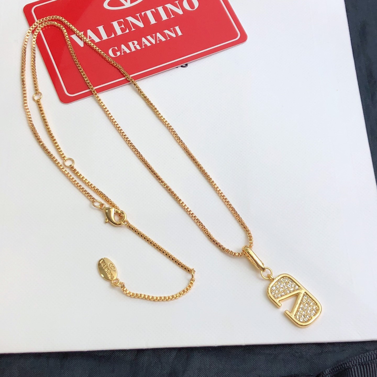 Valentino Necklace Diamond-Encrusted Logo Brand Necklace Jewelry