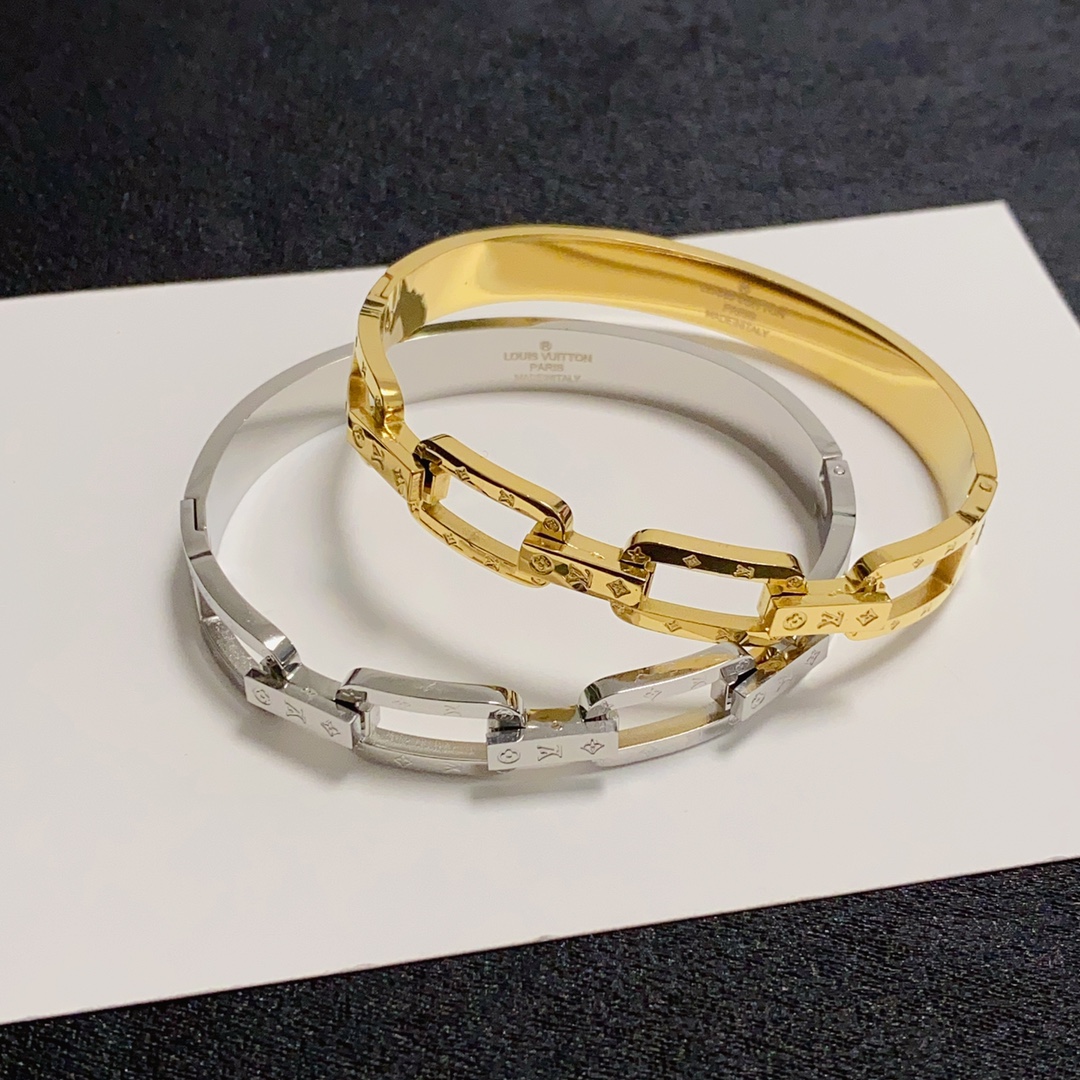 Louis Vuitton Jewelry Bangle letter printed clover carving with logo tank interlocking hollow bracelet