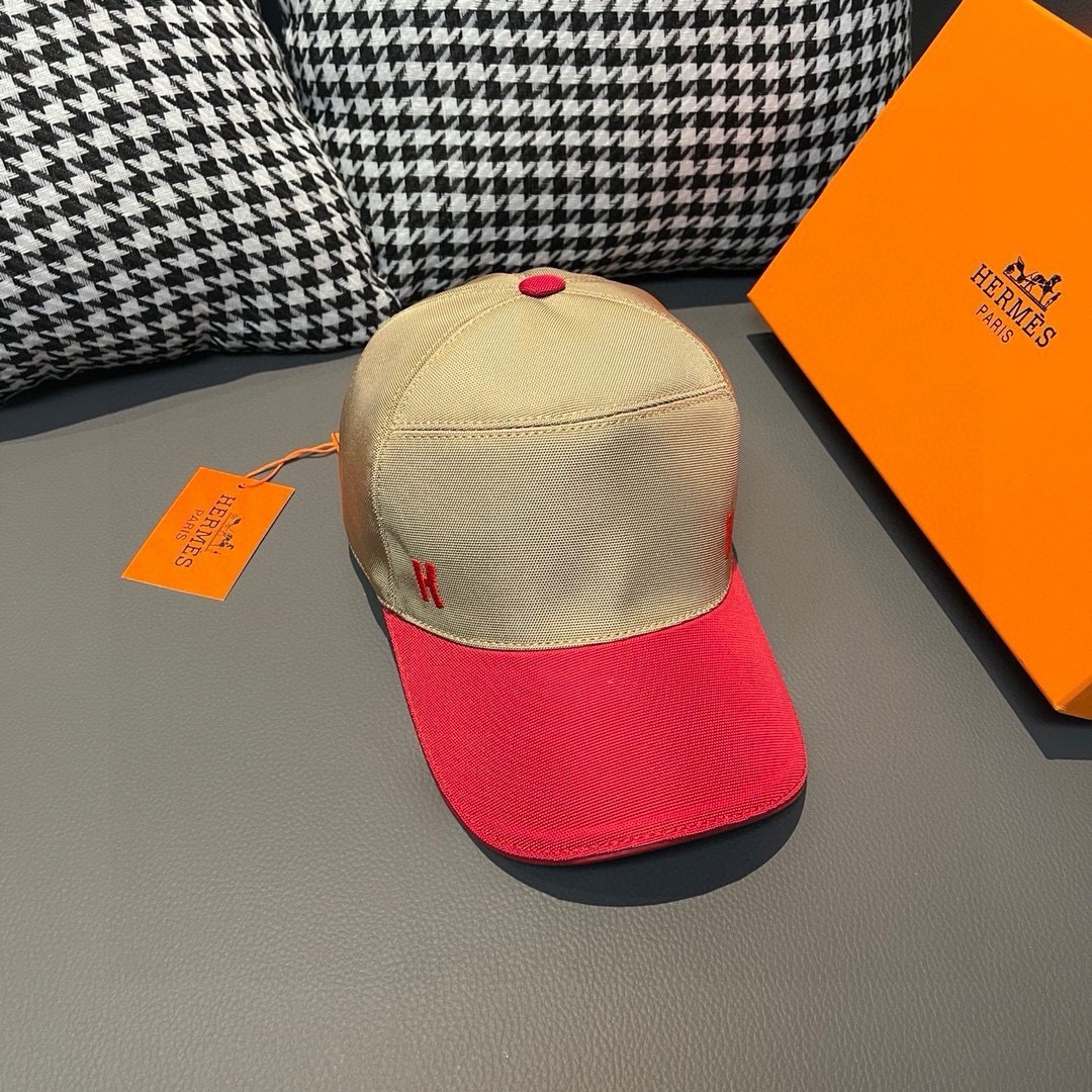 Hermes Hat Colorblock H Embroidered Canvas Baseball Cap Accessories