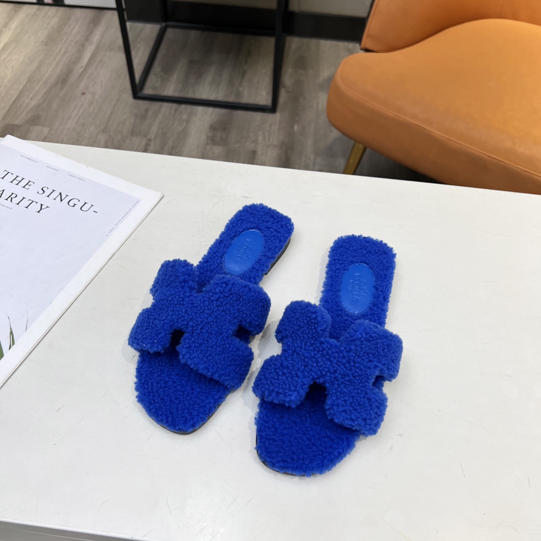 Hermes shoes (35-42) 15 color plush sandal flats H004 01