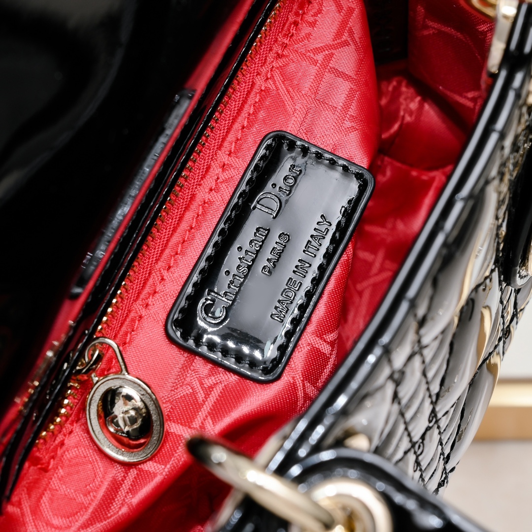 Mini Lady Dior Bag Black gold patent leather CD2025 XB071 17cm