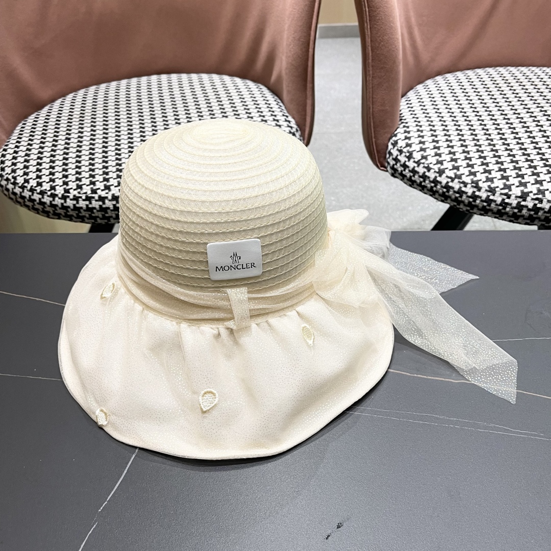 Moncler Hat Mesh Bucket Hat With Bow And Ribbon Accessories