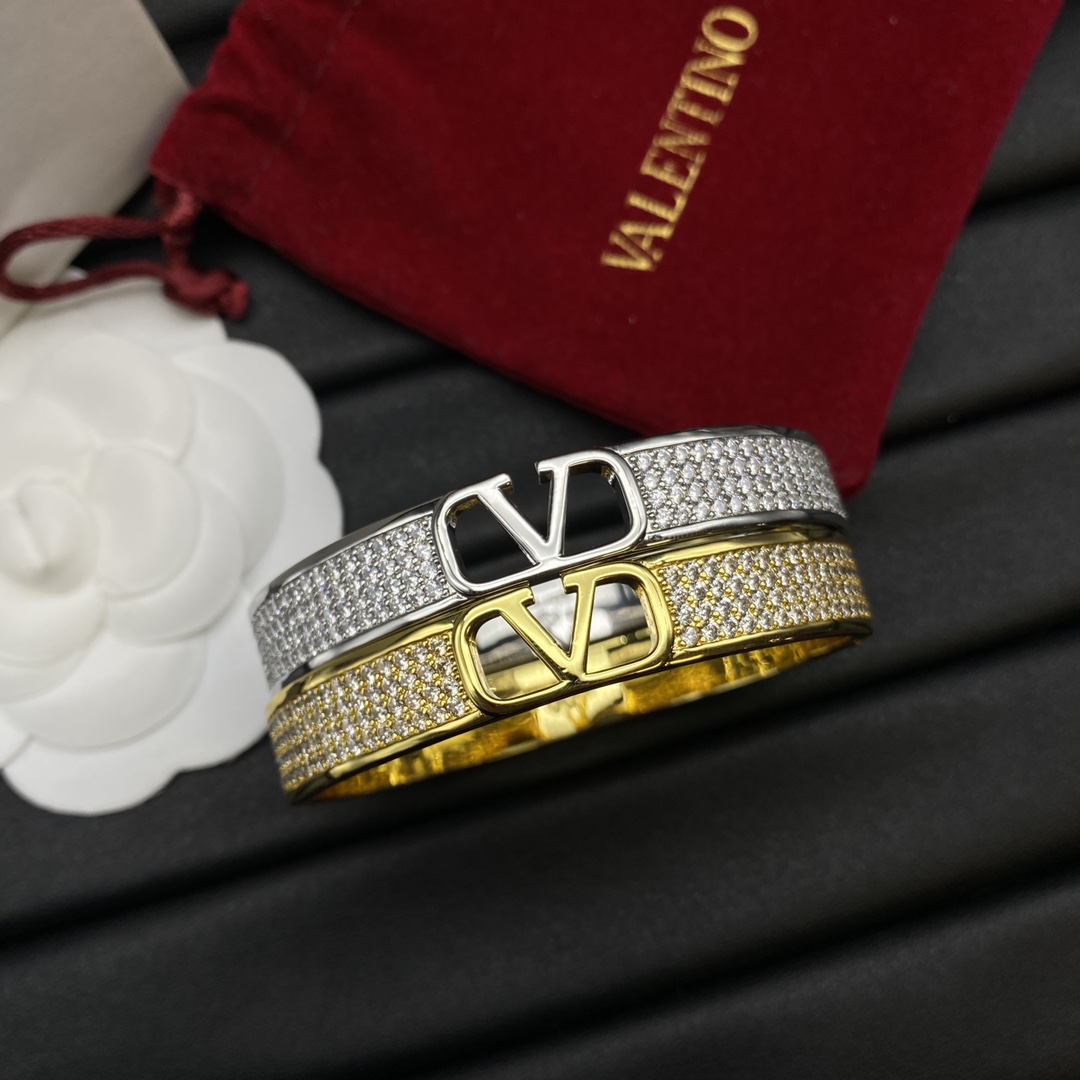 Valentino Jewelry Bangle Hollow-Out V-Logo Bangle With Full Diamonds