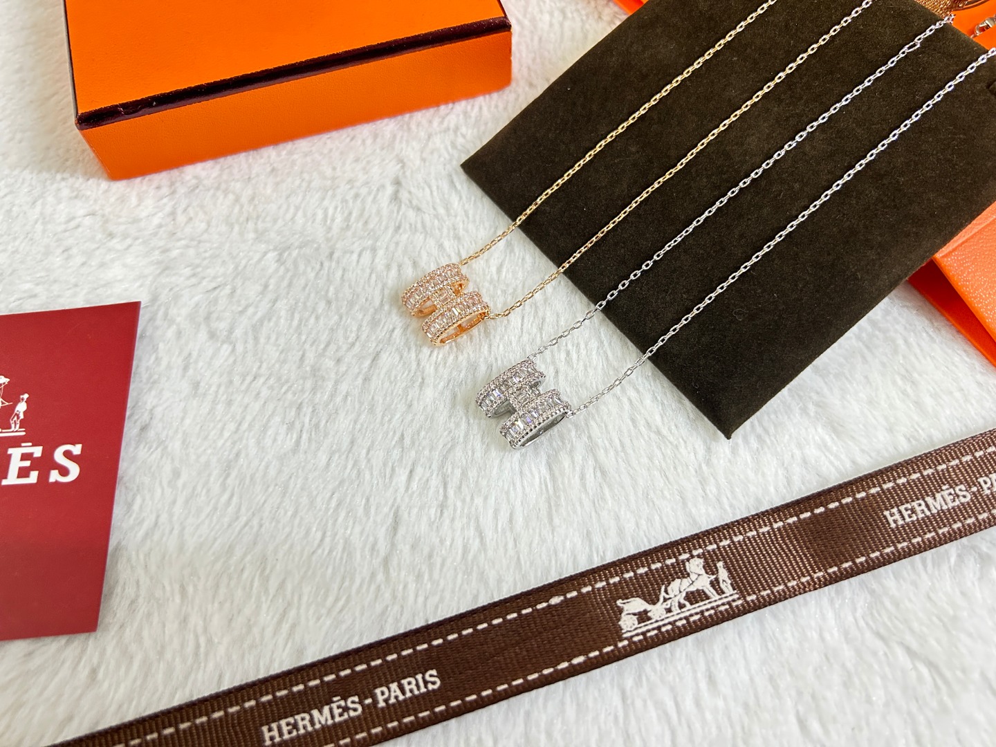 Hermes Jewelry Necklace Trapezoidal diamond H full diamond necklace