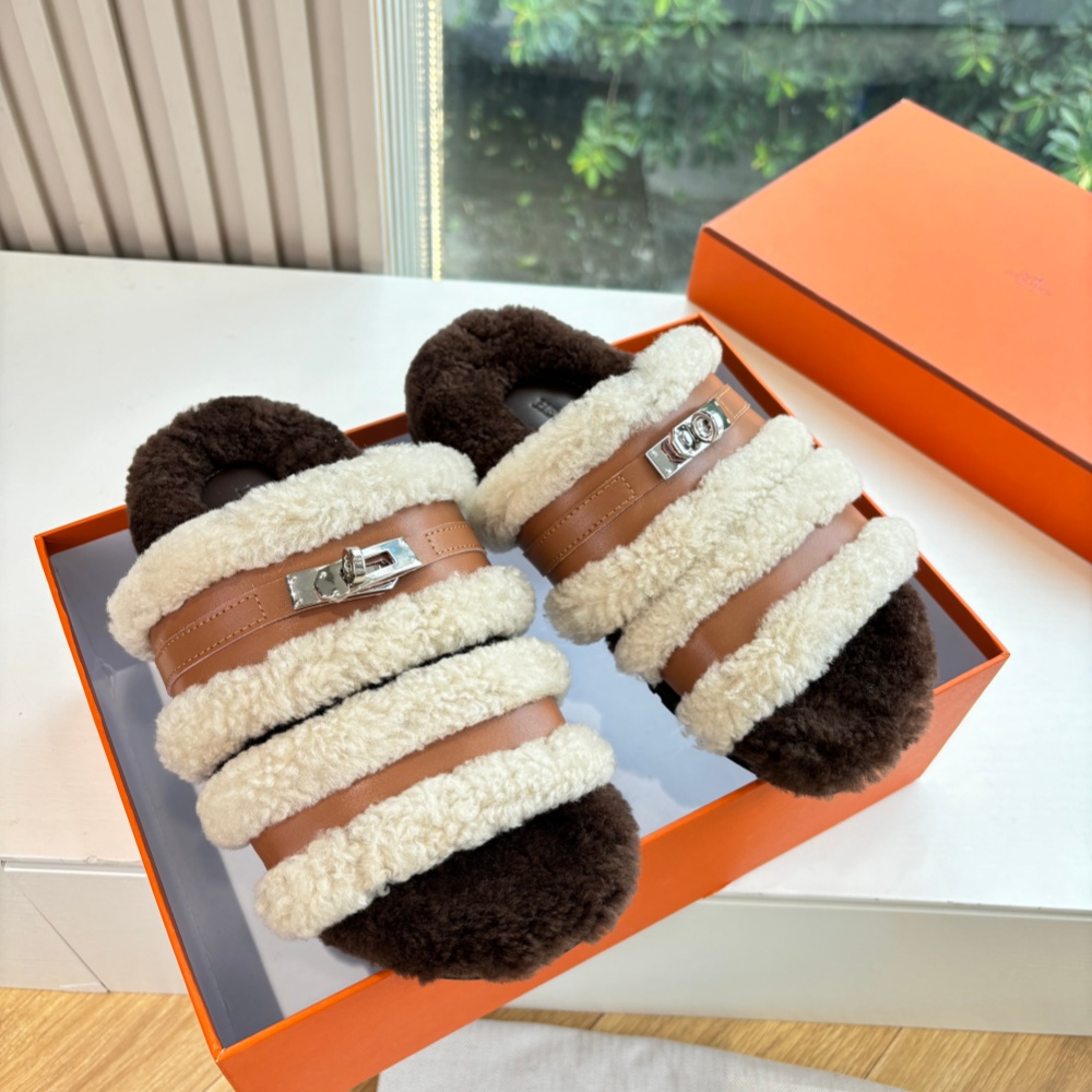 Hermes Shoes Slippers Wool Leather Shoe