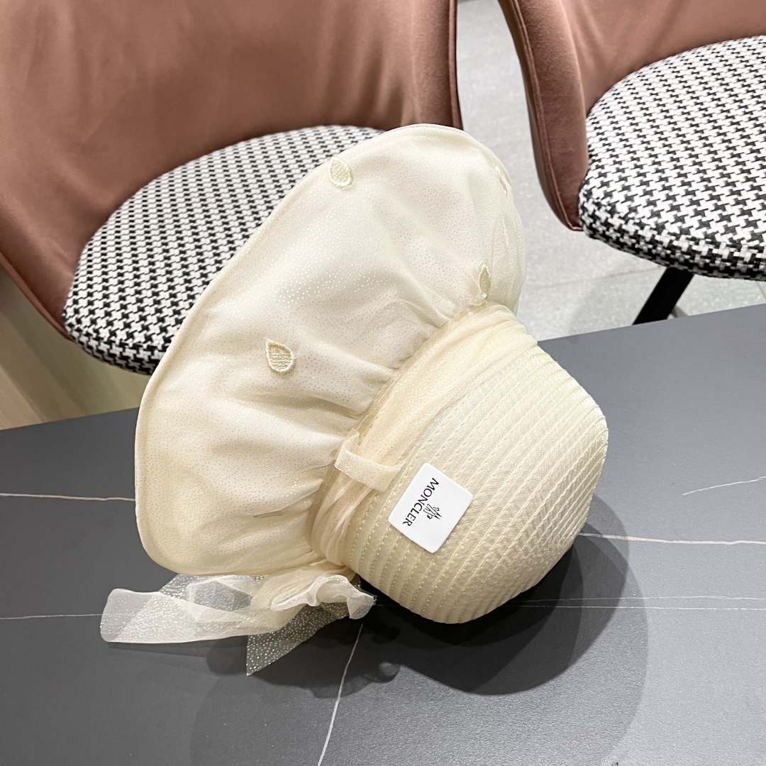 Moncler Hat Mesh Bucket Hat With Bow And Ribbon Accessories