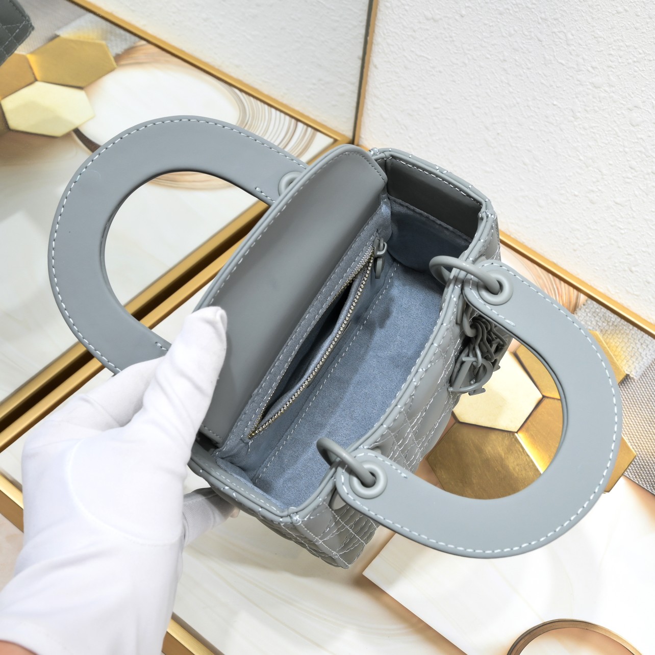 Mini Lady Dior Bag Grey Matte 2022 LM051 17cm