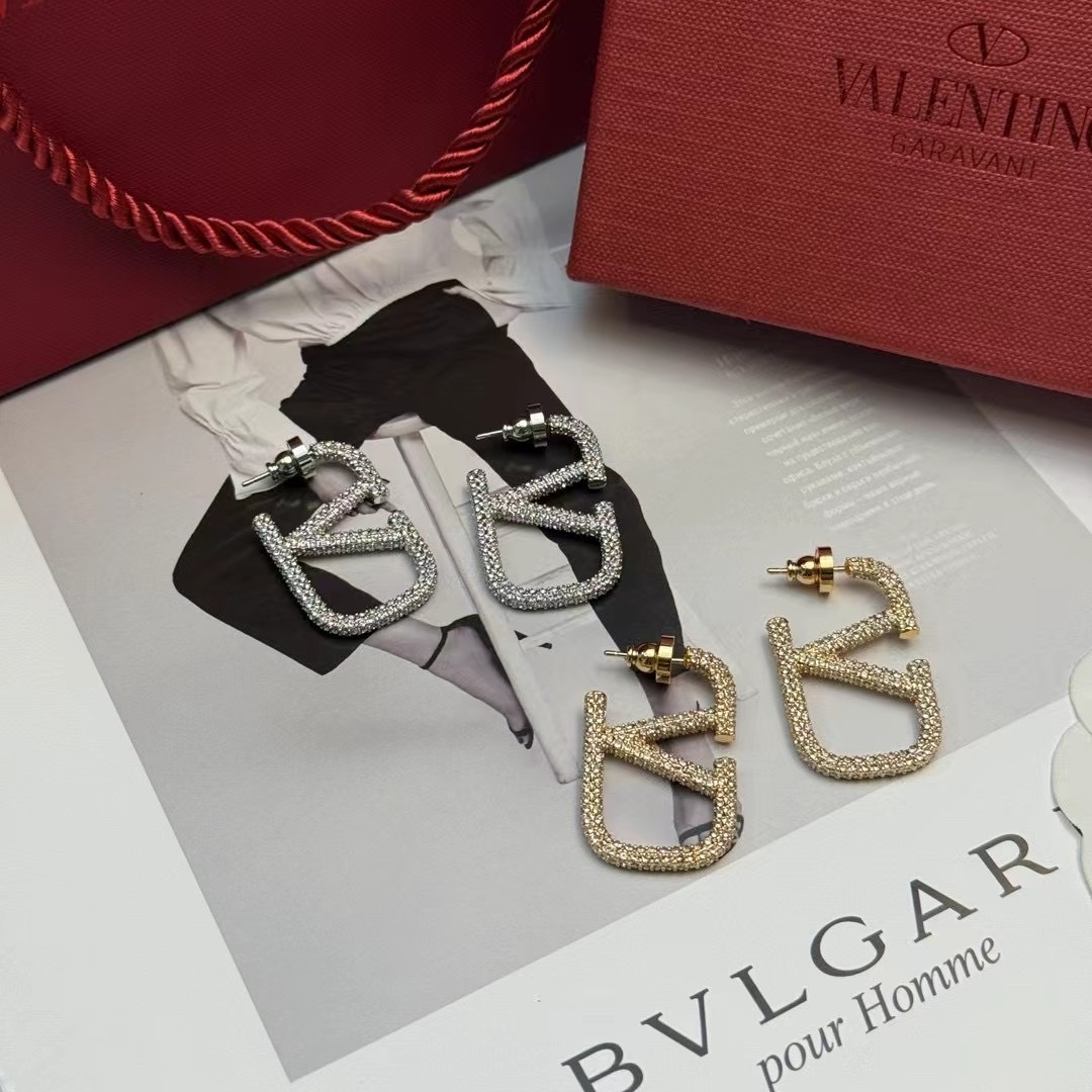 Valentino Jewelry Earring Diamond-Studded V-Shaped Stud Earrings