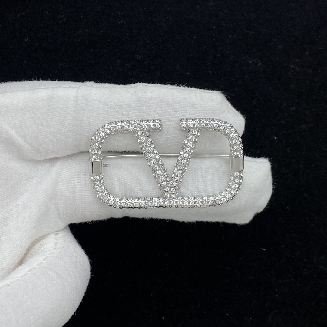 Valentino Jewelry Brooches Rhinestone-Encrusted Square Vlogo Brooch