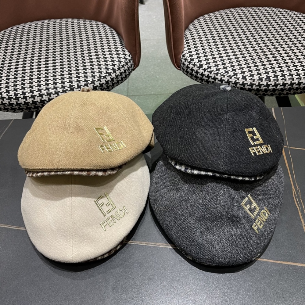 Fendi Hat Contrast Plaid Wool Cap Accessories