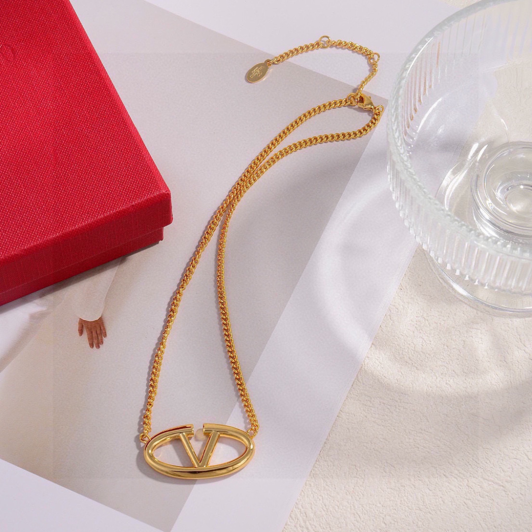 Valentino Necklace V-Shaped Logo Pendant Necklace Jewelry
