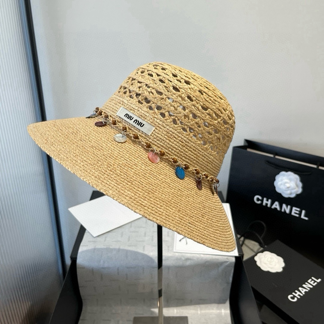Miu Miu Hat Hollow-Out Raffia Hat Accessories