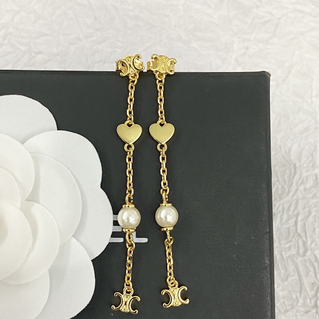Celine Jewelry Earring Arc de Triomphe Pearl Fringed Earrings