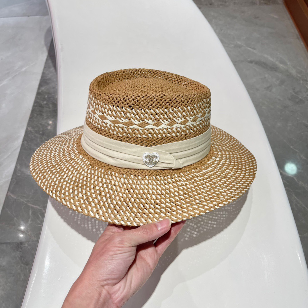 Chanel Hat Vacation Travel Sun Hat Flat Top Straw Hat Accessories