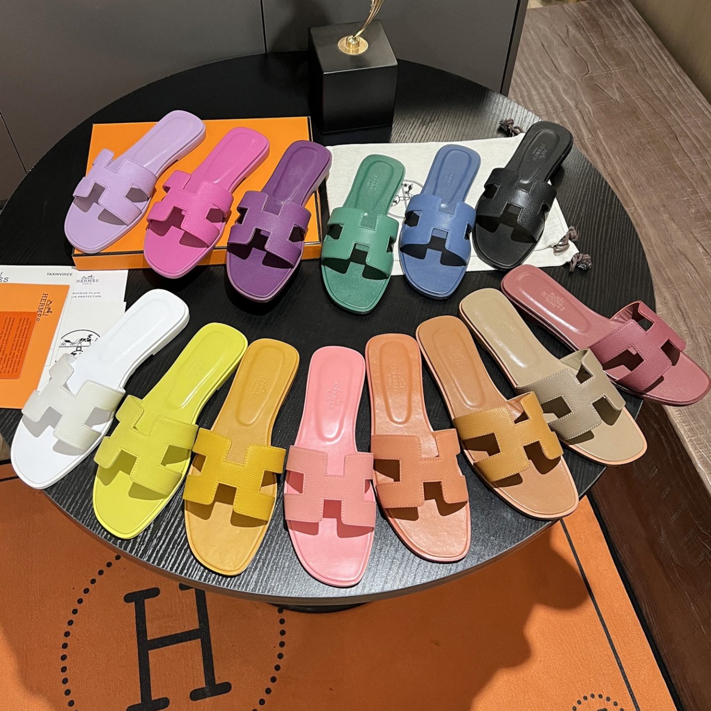 Hermes Shoes Palm pattern series slippers