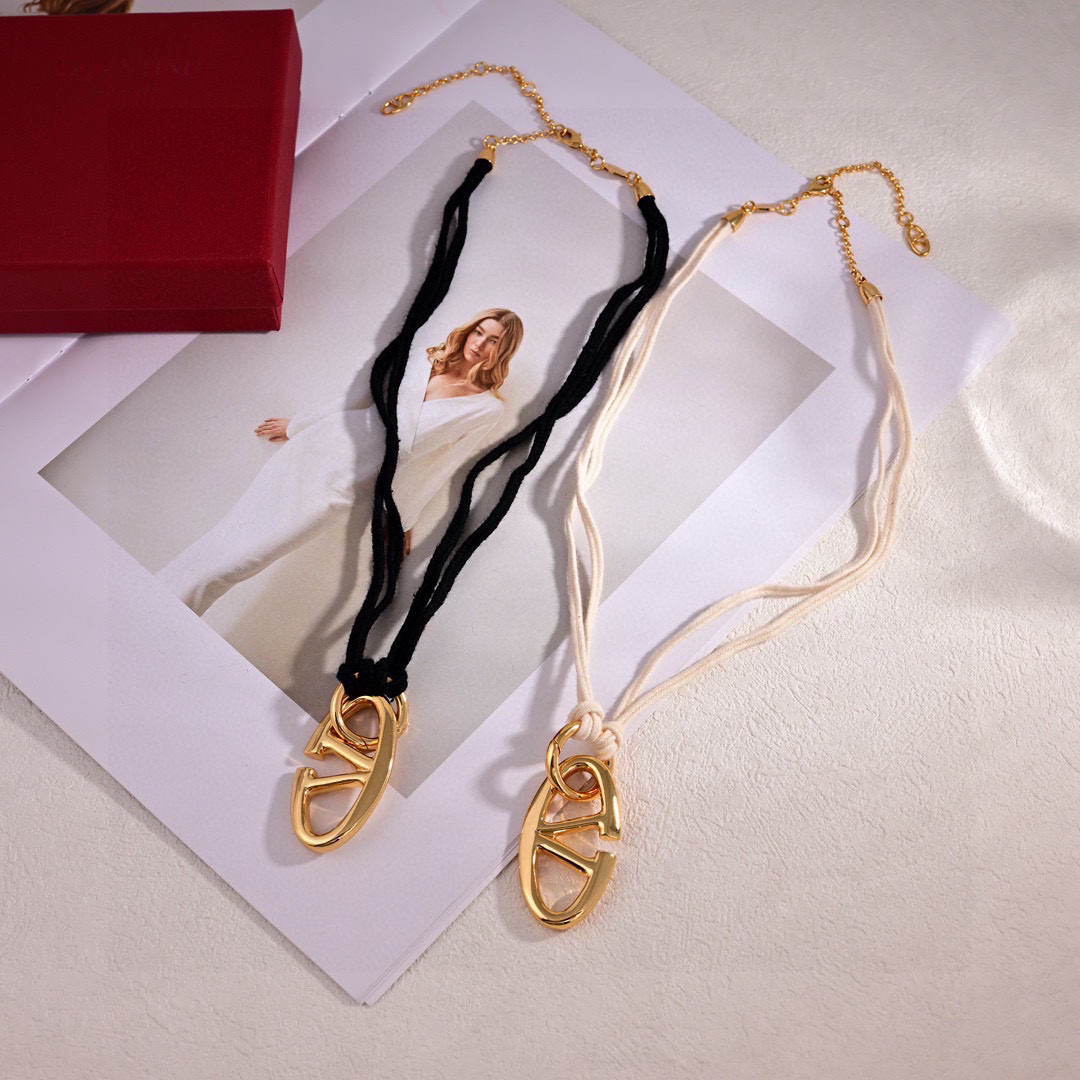 Valentino Necklace Hollow Logo Pendant Necklace Jewelry