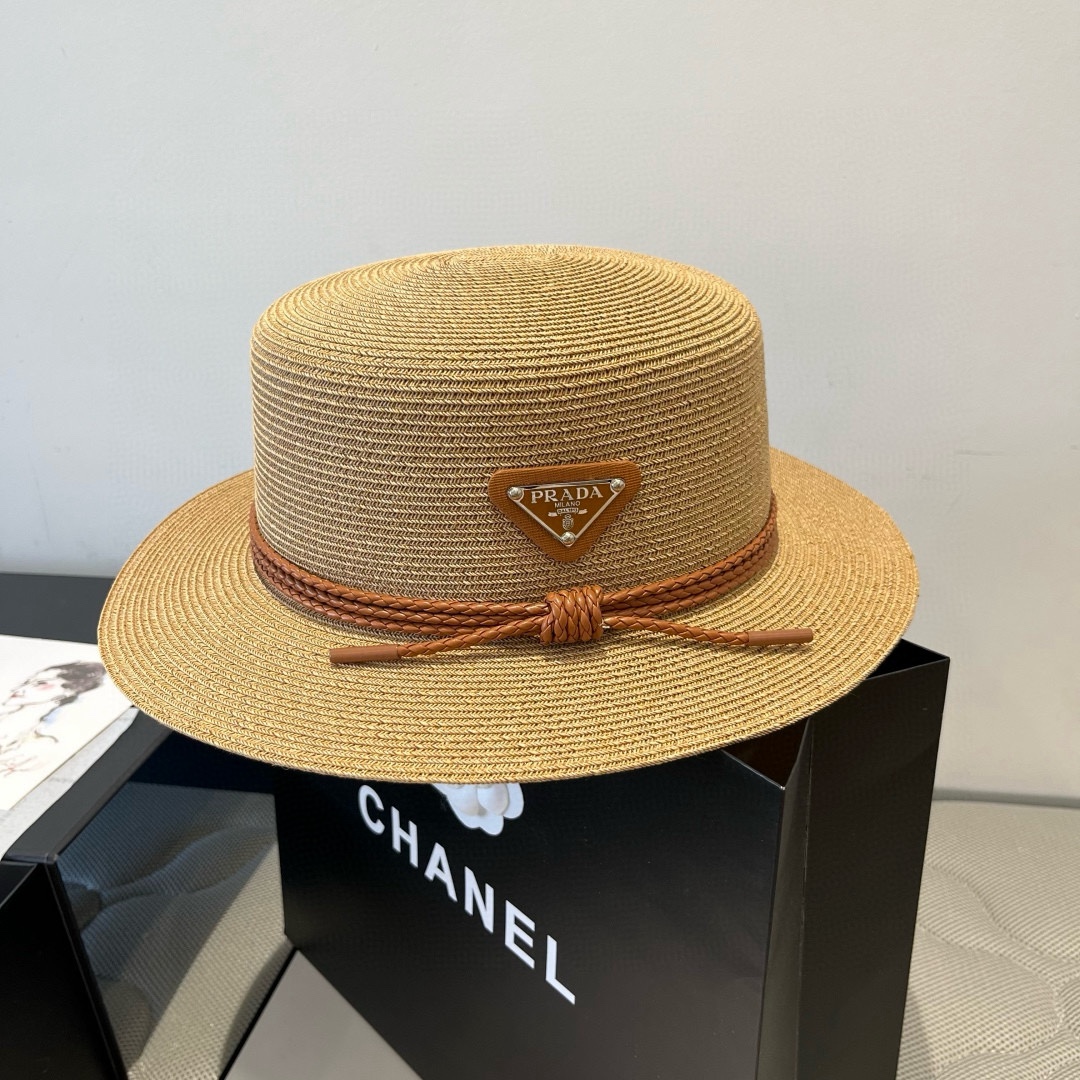 Prada Hat Flat Top Straw Hat 57cm Accessories
