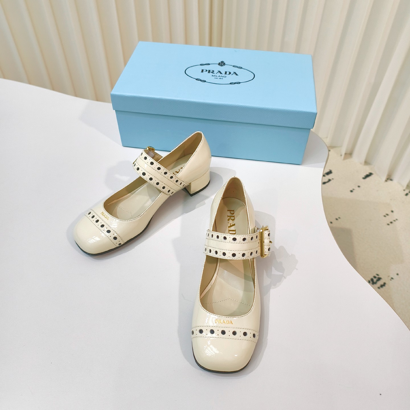 Prada Shoes New Lacquer Leather Mary Jane Coarse Heels