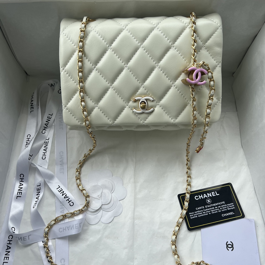 Chanel enameled buckle flap double C handbag