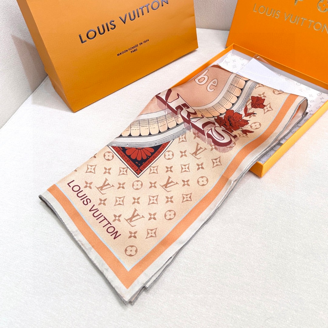 Louis Vuitton Scarf Retro Poster Square Scarf 100% Silk Twill 90*90cm Accessories