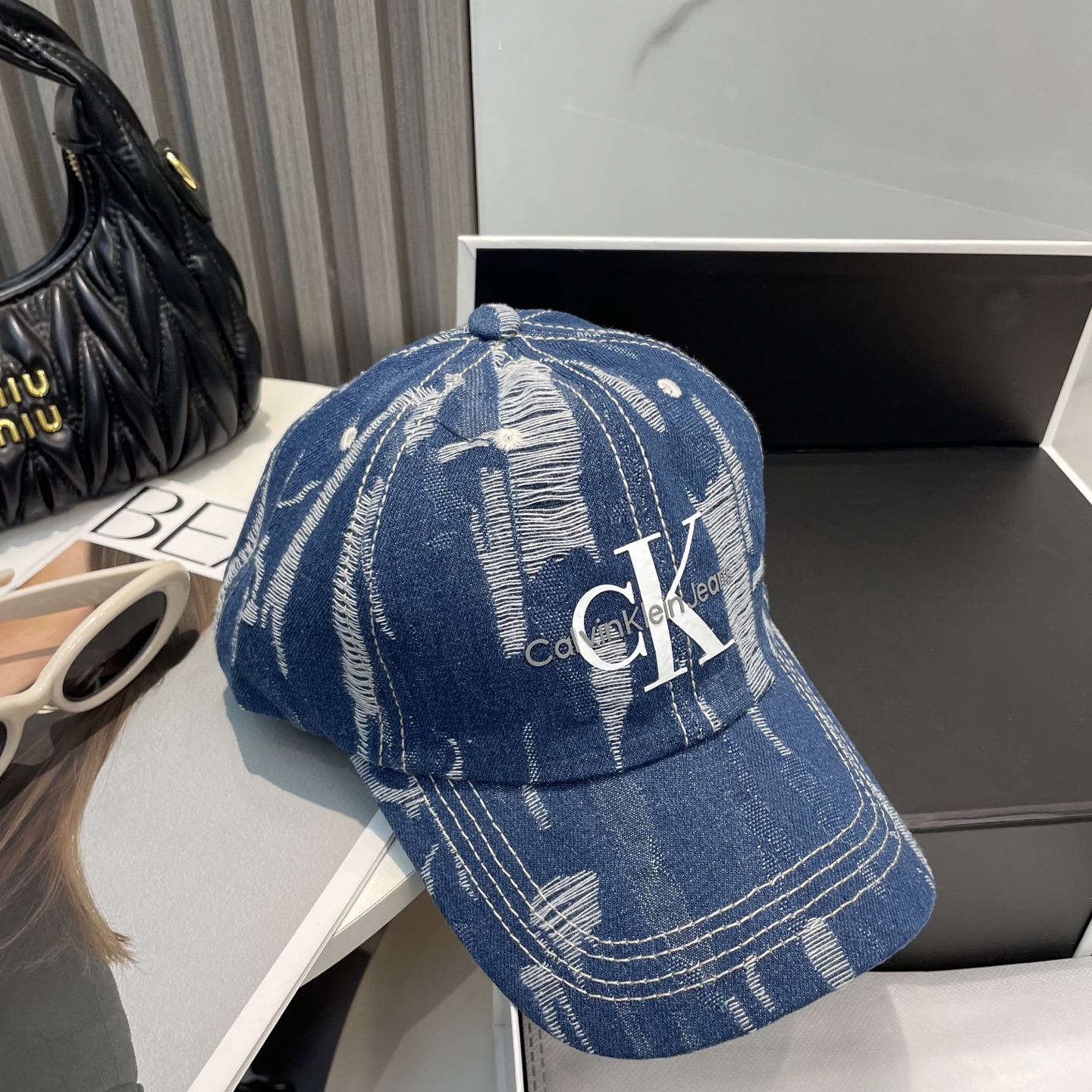 CK Hat Washed Distressed Denim Baseball Cap Accessories