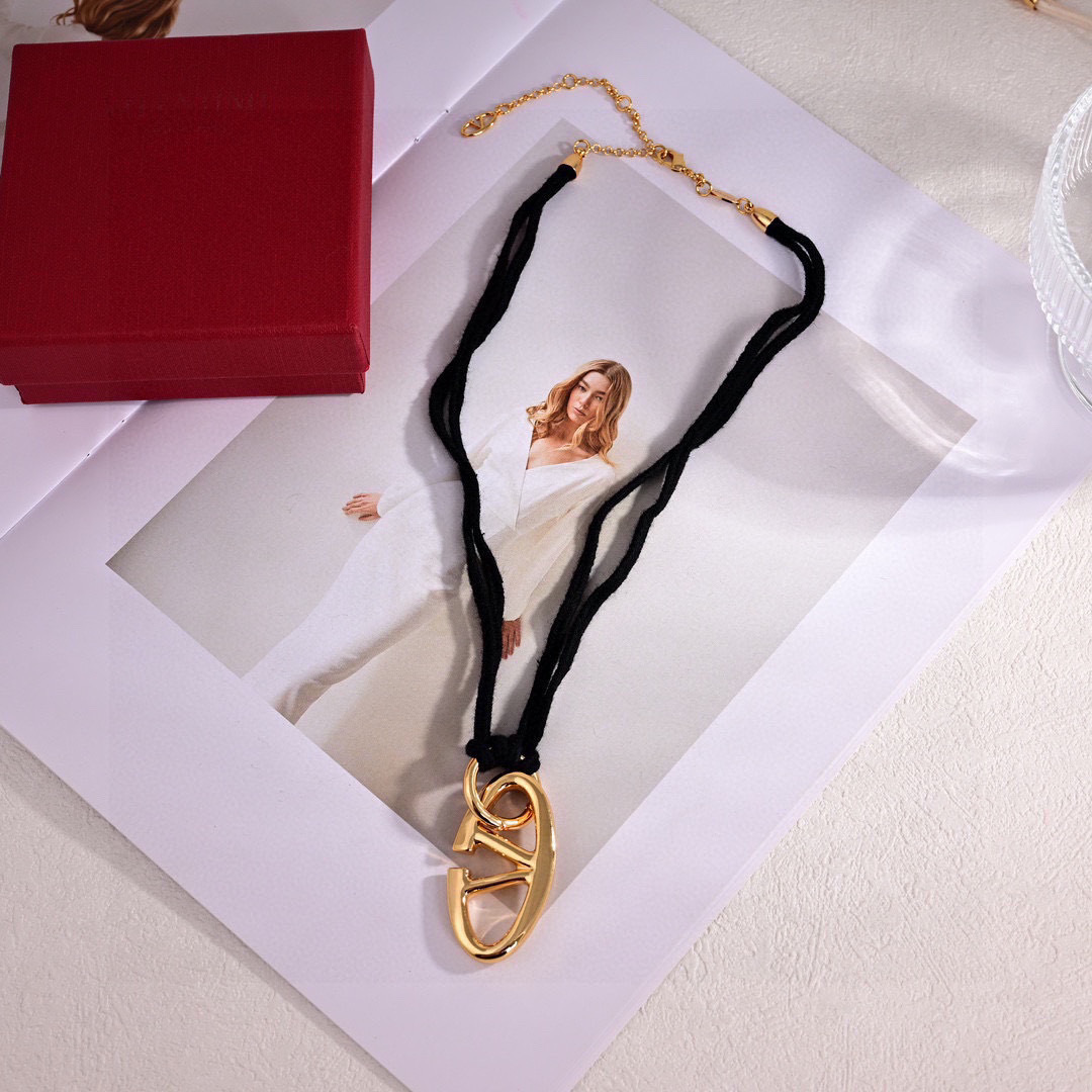 Valentino Necklace Hollow Logo Pendant Necklace Jewelry