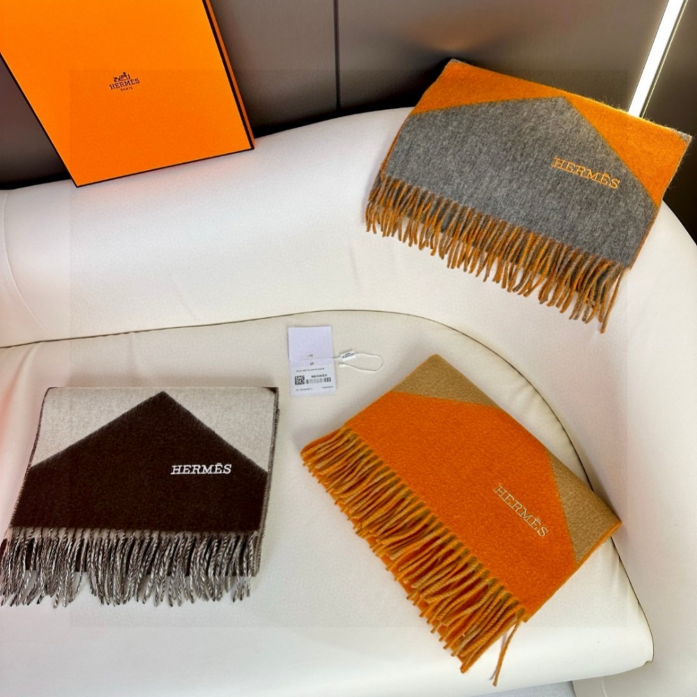 Hermes Scarf Double-Sided Jacquard Thickened Tassel Small Scarf 100% Cashmere 30*150cm Accessories