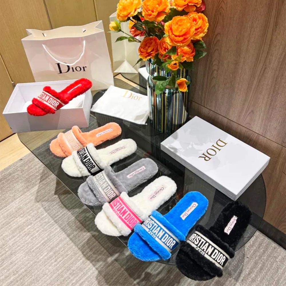 Dior shoes Plush slippers Embroidered logo CD001