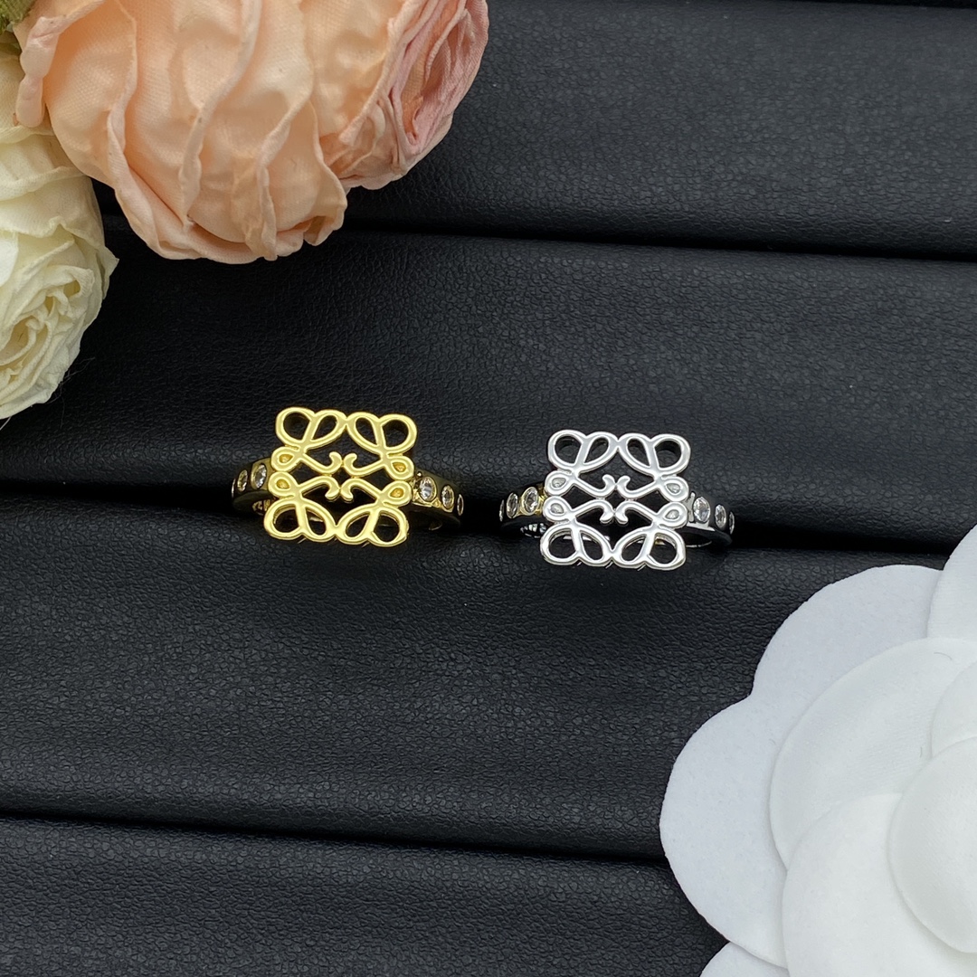 Loewe Jewelry Rings Anagram Logo Diamond Open Ring