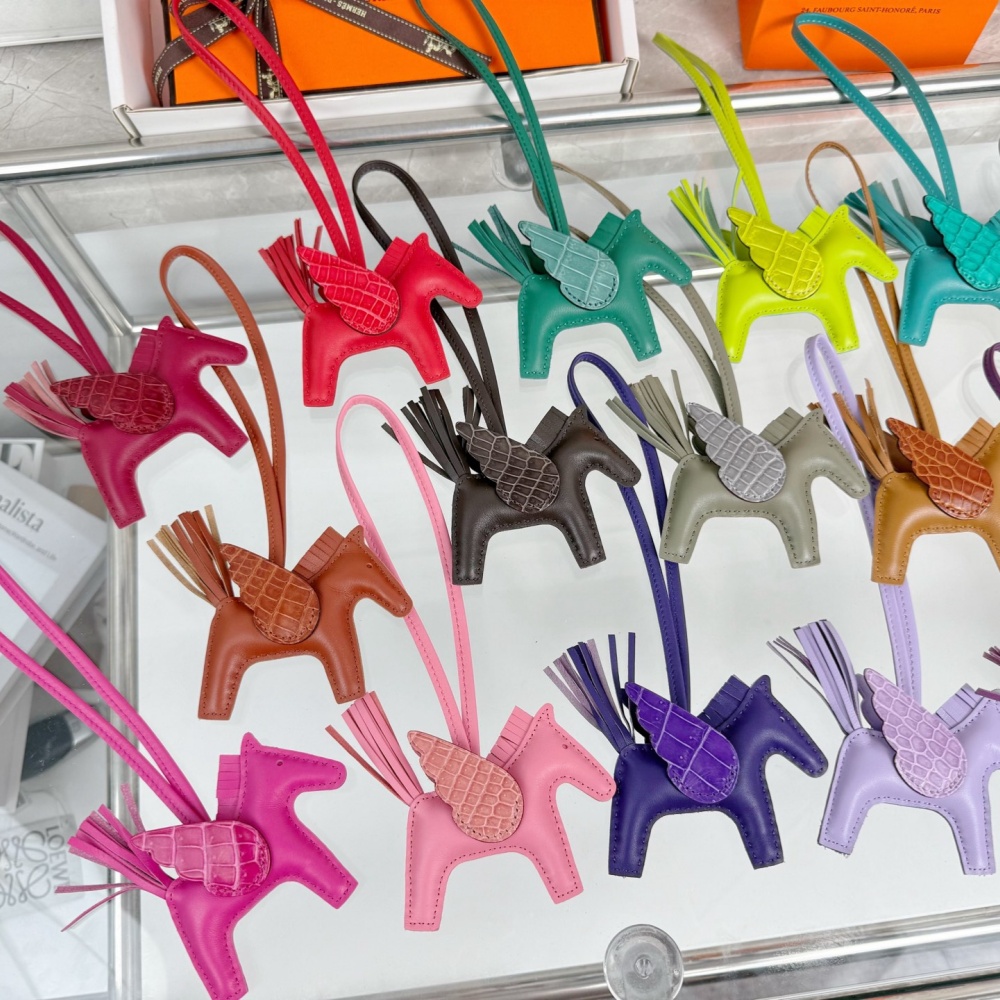 Hermes Key Chain Rodeo Pegase Imported Lambskin Genuine Crocodile Leather Charms Accessories