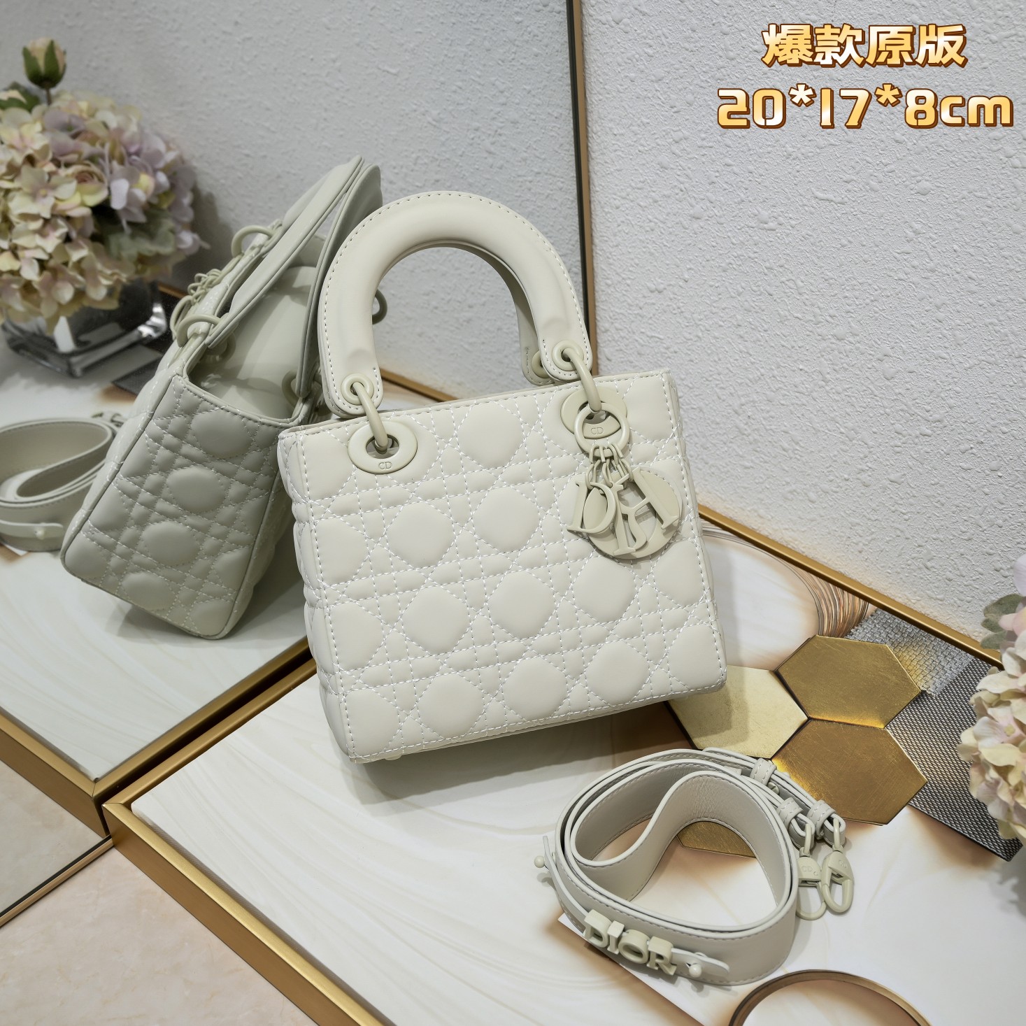 Small Lady Dior My ABCDior Bag White Matte 2022 LM061 20cm