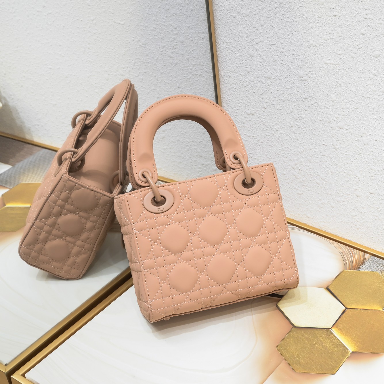 Mini Lady Dior Bag Apricot Matte 2022 LM051 17cm